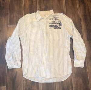 Crescendo Men's Long Sleeve Striped Button-Up Shirt with Graphic Print